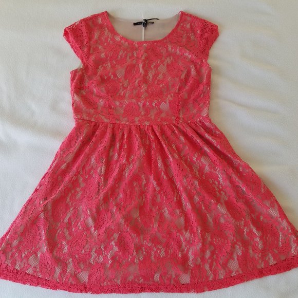 SWEETRAIN L56293 PINK/ORANGE LACE MINI DRESS - Picture 9 of 16